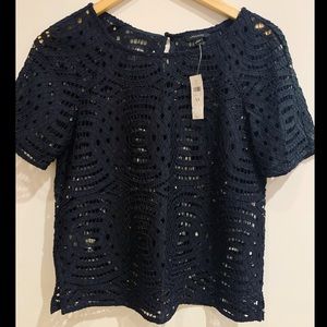 Ann Taylor Navy Lace Short Sleeve Top